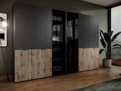 Szafa dwudrzwiowa Sandbox z ryflowanym frontem 100 cm czarna/dąb wotan