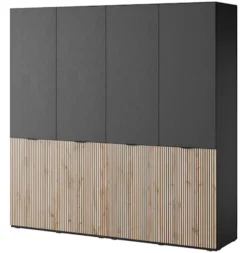 Szafa dwudrzwiowa Sandbox z ryflowanym frontem 100 cm czarna/dąb wotan