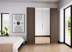 Szafa Kaja czterodrzwiowa z lamelami od zewnątrz i lustrem 200 cm dąb evoke