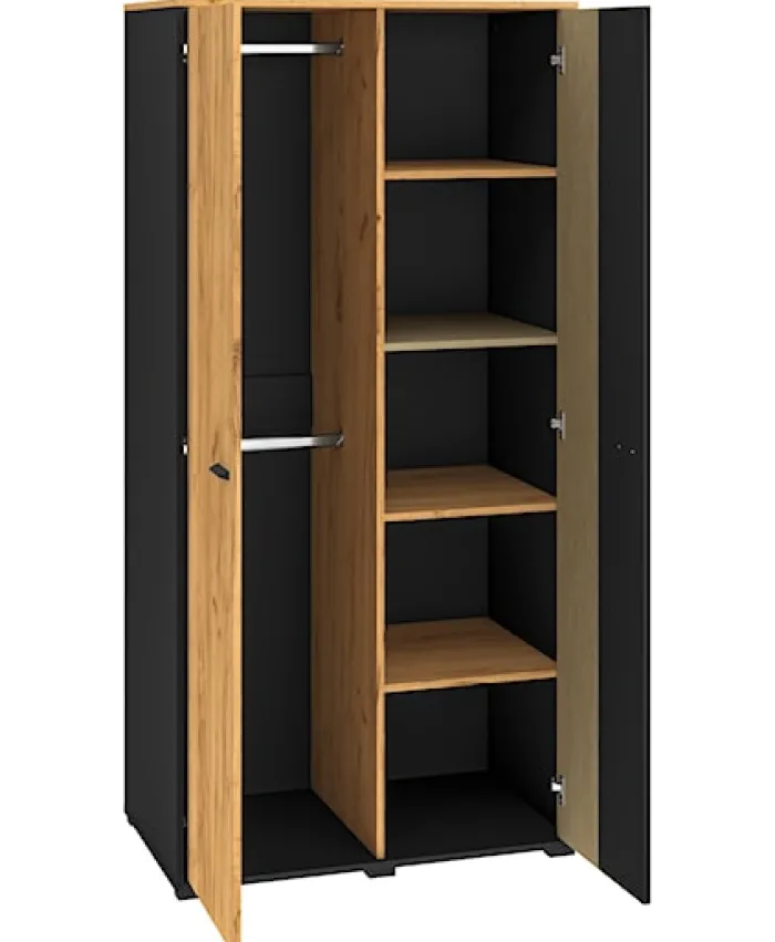 Szafa młodzieżowa dwudrzwiowa Colt z drążkami i półkami 90 cm dąb craft/czarny/stal