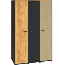 Szafa młodzieżowa trzydrzwiowa Colt z drążkami i półkami 120 cm dąb craft/czarny/stal