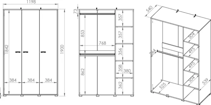 Szafa młodzieżowa trzydrzwiowa Colt z drążkami i półkami 120 cm dąb craft/czarny/stal