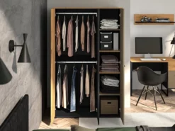 Szafa młodzieżowa trzydrzwiowa Colt z drążkami i półkami 120 cm dąb craft/czarny/stal