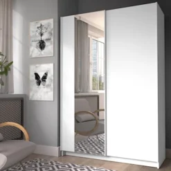 Szafa przesuwna Fiaso dwudrzwiowa z lustrem 120 cm biała