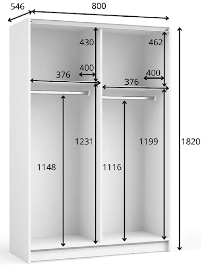 Szafa przesuwna Fiaso dwudrzwiowa z lustrem 80 cm biała