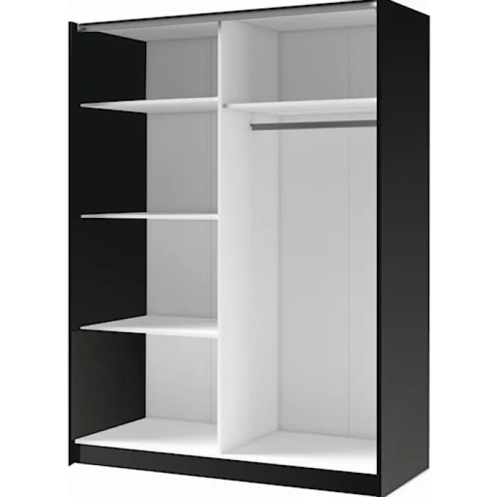 Szafa przesuwna Tollino z lustrem, półkami i drążkiem 150 cm Czarna/Dąb artisan lamele