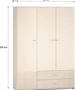 Szafa trzydrzwiowa Caletto 150 cm z dwiema szufladami ozdobne lamele beżowa
