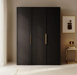 Szafa trzydrzwiowa Frame z drążkiem i półkami 150 cm Czarna