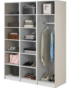 Szafa trzydrzwiowa Frame z drążkiem i półkami 150 cm Szary beż