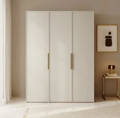 Szafa trzydrzwiowa Frame z drążkiem i półkami 150 cm Szary beż