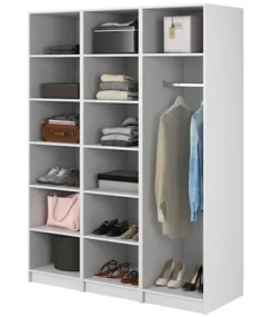 Szafa trzydrzwiowa Frame z drążkiem i półkami 150 cm Biała
