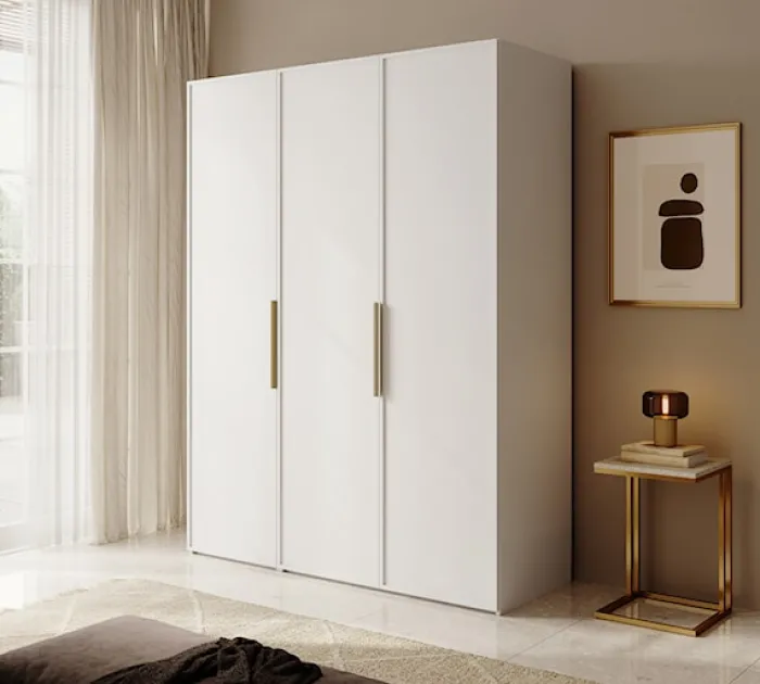 Szafa trzydrzwiowa Frame z drążkiem i półkami 150 cm Biała