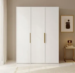Szafa trzydrzwiowa Frame z drążkiem i półkami 150 cm Biała