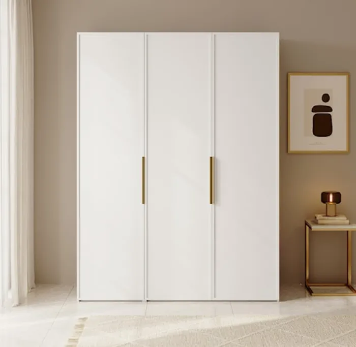 Szafa trzydrzwiowa Frame z drążkiem i półkami 150 cm Biała