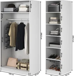 Szafa trzydrzwiowa Frame z długim drążkiem i siedmioma półkami 150 cm Czarna