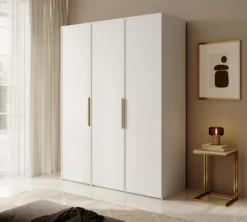 Szafa trzydrzwiowa Frame z długim drążkiem i siedmioma półkami 150 cm Biała