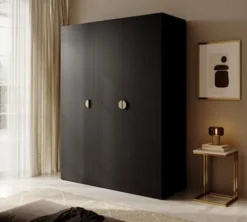 Szafa trzydrzwiowa Moonir z długim drążkiem i siedmioma półkami 150 cm Czarna