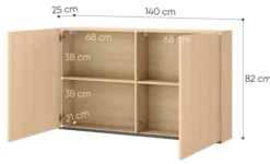 Szafka młodzieżowa dwudrzwiowa Woow wisząca z półkami 140 cm dąb vincenza bielona