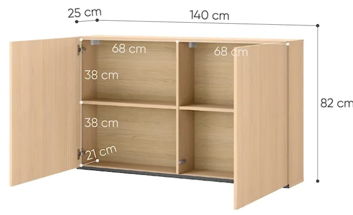 Szafka młodzieżowa dwudrzwiowa Woow wisząca z półkami 140 cm dąb vincenza bielona