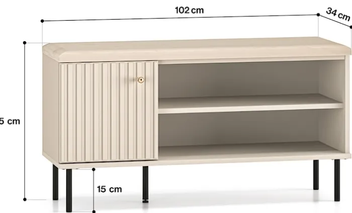Szafka na buty Caletto 102 cm z siedziskiem ozdobne lamele beżowa