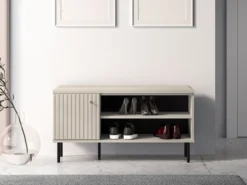 Szafka na buty Caletto 102 cm z siedziskiem ozdobne lamele beżowa