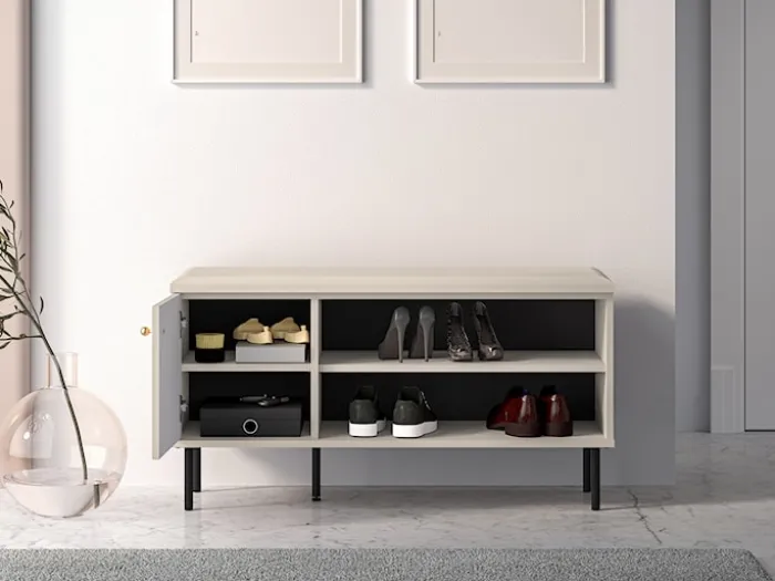 Szafka na buty Caletto 102 cm z siedziskiem ozdobne lamele beżowa