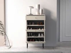 Szafka na buty Caletto 55 cm z szufladą ozdobne lamele beżowa
