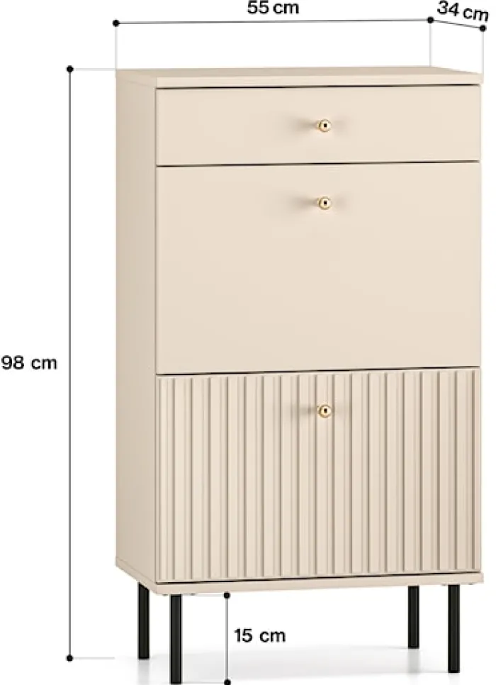 Szafka na buty Caletto 55 cm z szufladą ozdobne lamele beżowa
