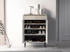 Szafka na buty Caletto 68 cm z szufladą ozdobne lamele beżowa