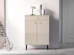 Szafka na buty Caletto 68 cm z szufladą ozdobne lamele beżowa