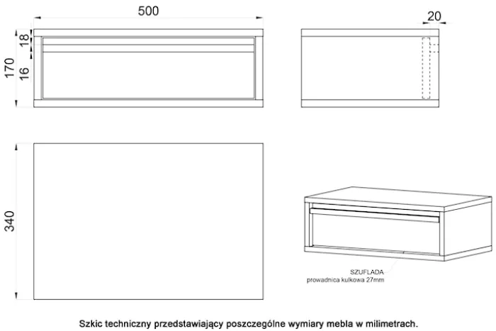 Szafka nocna Evo z szufladą wisząca 50 cm Beż piaskowy
