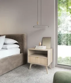 Szafka nocna Favoria z szufladą 54 cm beżowa/jodełka scandi ze złotym uchwytem