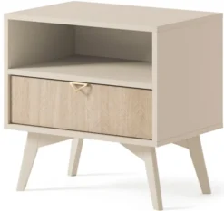 Szafka nocna Favoria z szufladą 54 cm beżowa/jodełka scandi ze złotym uchwytem