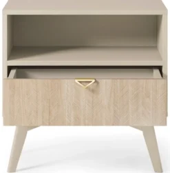 Szafka nocna Favoria z szufladą 54 cm beżowa/jodełka scandi ze złotym uchwytem