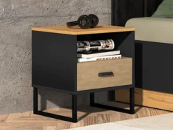 Szafka nocna młodzieżowa Colt z wnęką i szufladą 45 cm dąb craft/czarny/stal
