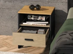 Szafka nocna młodzieżowa Colt z wnęką i szufladą 45 cm dąb craft/czarny/stal