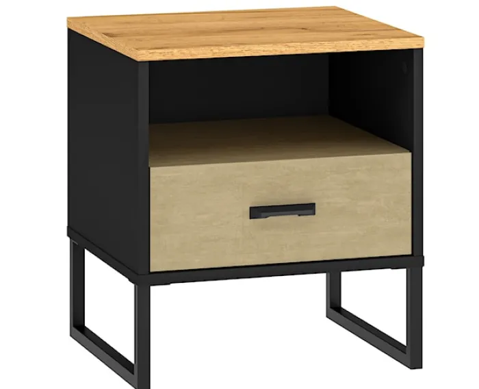Szafka nocna młodzieżowa Colt z wnęką i szufladą 45 cm dąb craft/czarny/stal