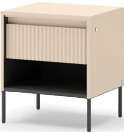 Szafka nocna Trend z szufladą i oświetleniem 46 cm ryflowany front beż piaskowy / czarny