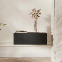 Szafka nocna Veldio z frezowanym frontem i szufladą 50 cm Czarna wisząca