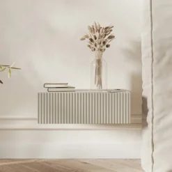 Szafka nocna Veldio z frezowanym frontem i szufladą 50 cm Szary beż wisząca