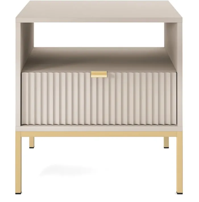Szafka nocna Vellore 54 cm kaszmir z ryflowanym frontem i złotym stelażem