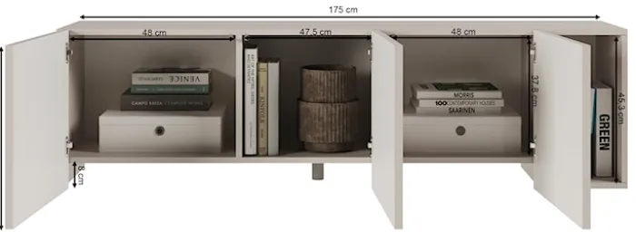 Szafka RTV Arkadia czterodrzwiowa z frezowanymi frontami 175 cm kaszmir