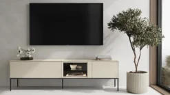 Szafka RTV Bellezo z witryną LED 196 cm kremowy