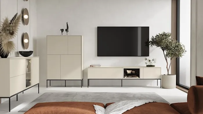 Szafka RTV Bellezo z witryną LED 196 cm kremowy