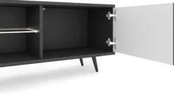 Szafka RTV Bello z lamelowymi frontami 175 cm czarna z led z czarnymi nogami