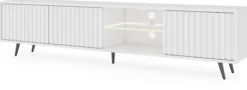 Szafka RTV Bello z lamelowymi frontami 175 cm biała z led z czarnymi nogami