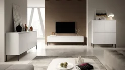 Szafka RTV Bemmi 150 cm biała z czarnymi nogami