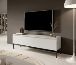 Szafka RTV Bemmi 150 cm biała z czarnymi nogami