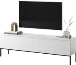 Szafka RTV Bemmi 150 cm biała z czarnymi nogami