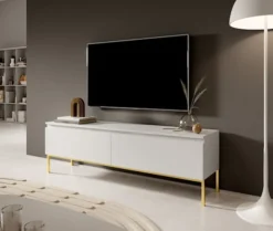 Szafka RTV Bemmi 150 cm biała ze złotymi nogami